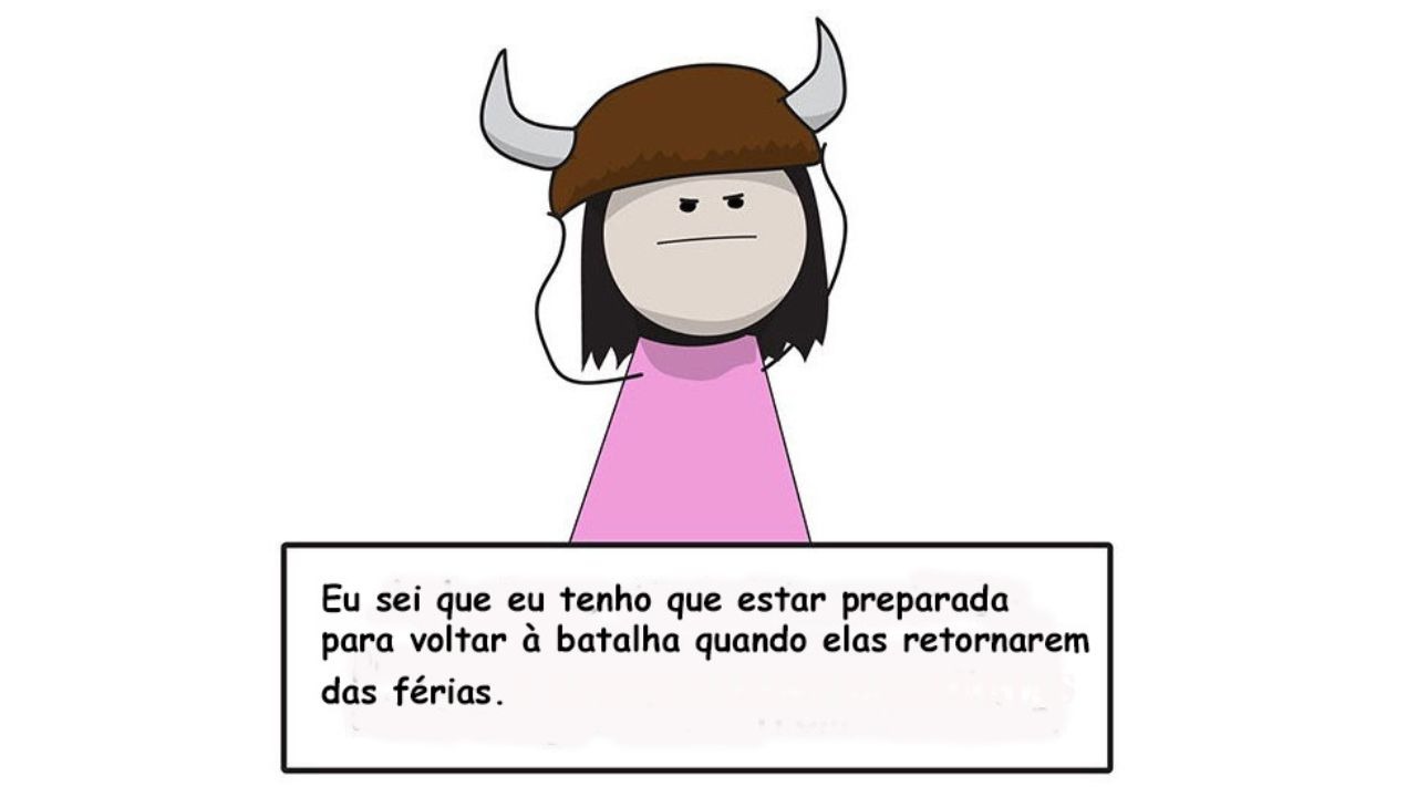 a personagem, com um capacete de guerreiro, está determinada. O texto diz: "Eu sei que tenho que estar preparada para voltar à batalha contra o transtorno depressivo recorrente".