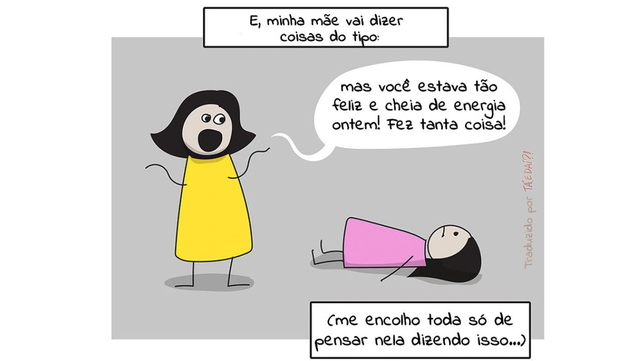 Mulher conversa com menina deitada no chão, transmitindo a angústia de lidar com ansiedade e depressão, apesar de mostrar felicidade em momentos pontuais.