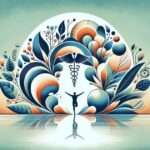 Ilustração artística representando integração entre medicina, psicologia e natureza no cuidado com a saúde integral