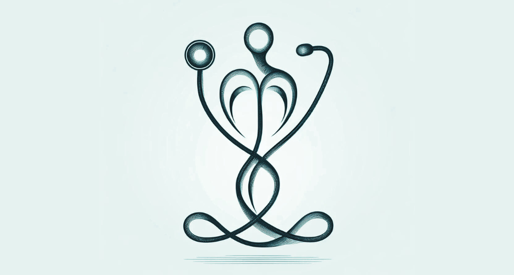 Arte linear abstrata de estetoscópio, simbolizando a precisão da medicina moderna
